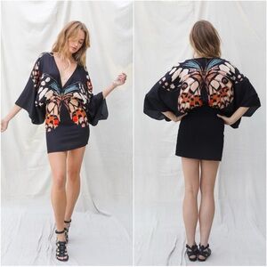 Jen's Pirate Booty Dress Painted Lady Mini Butterfly Satin Metamorphosis Black L